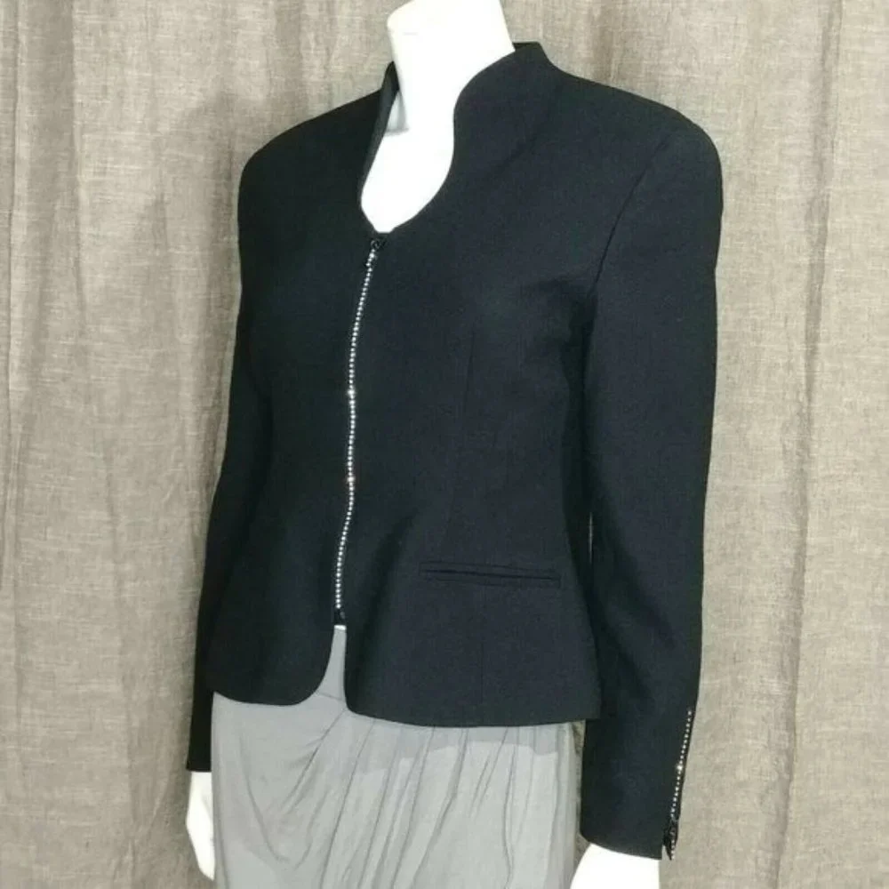 Christian Dior Women's Jacket Blazer Rhinestones Zipper In Black Size 6